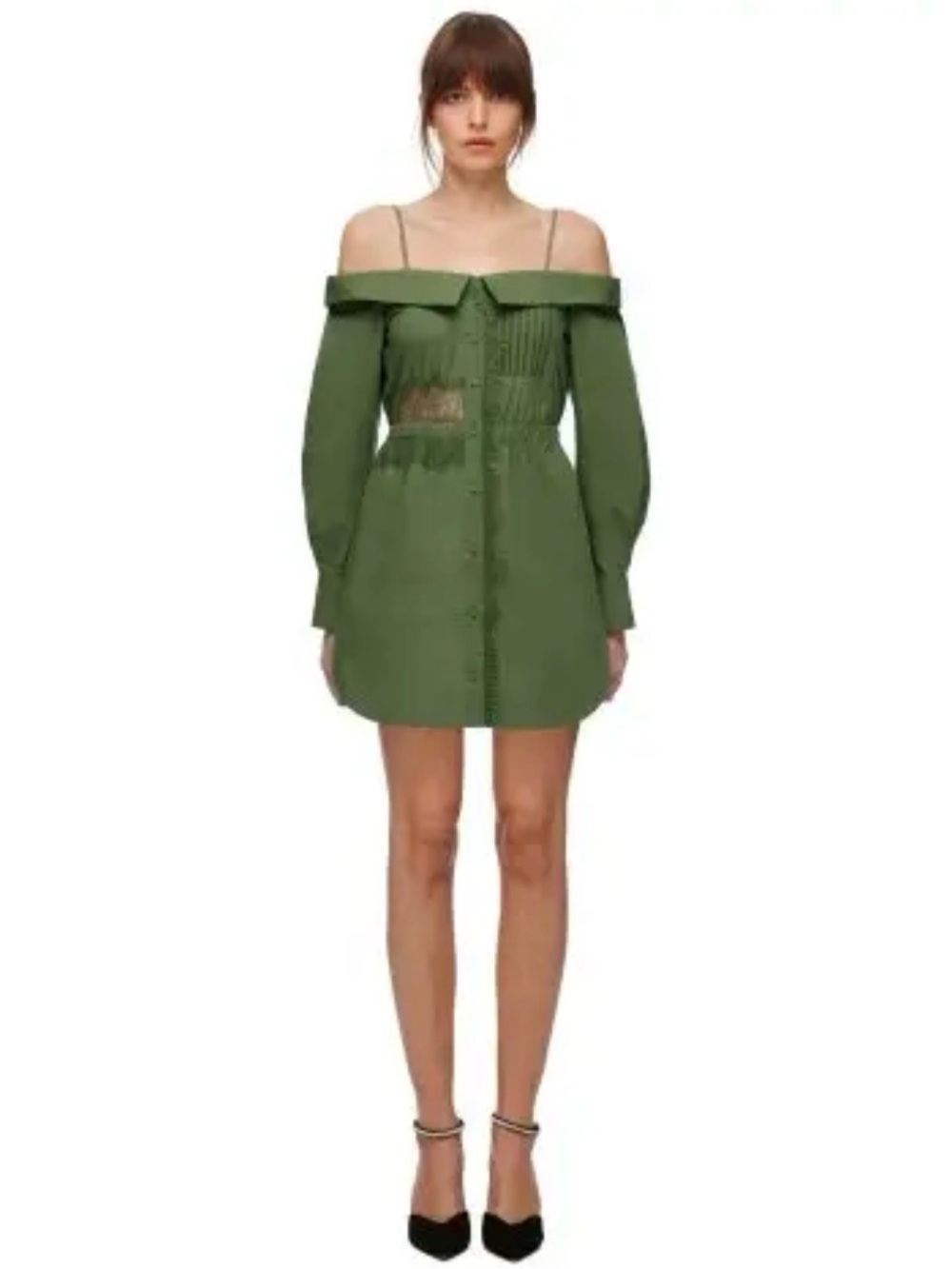Self-Portrait Olive Green Off-Shoulder Mini Dress